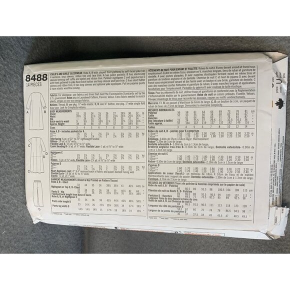 Simplicity Girls Sleepwear Sewing Pattern Sz 3-6 8488 - Uncut - Picture 3 of 4